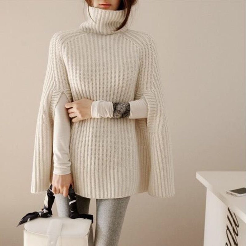 Fall Casual Outfits Sweater, High Quality Ladies Sleeveless Coat, Black Knit Poncho Sweater For Women