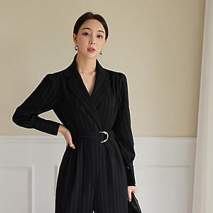 High Quality Office Lady High Waist Slim Jumpsuit Stripe Rompers-3