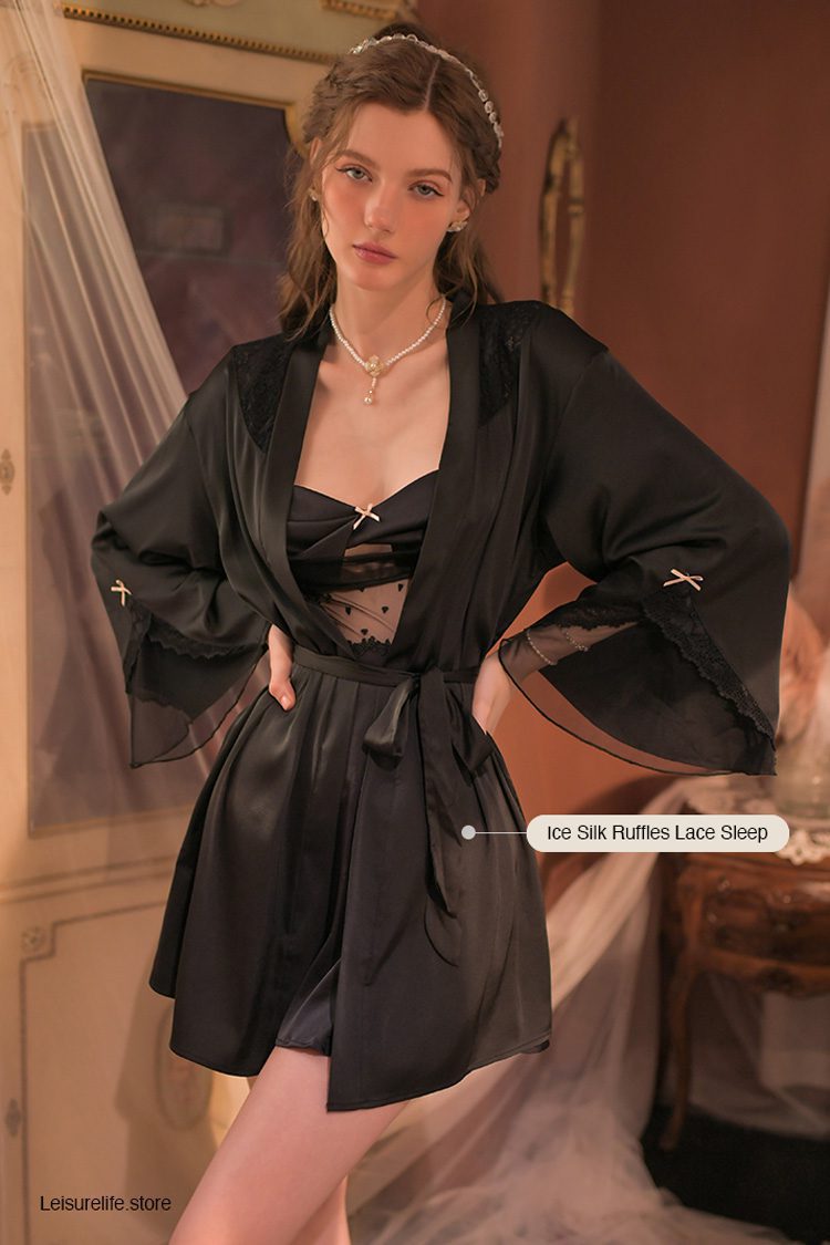 Luxury Nightgowns Sexy Pajamas For Women Sleepwear Ice Silk Ruffles Dot Gauze Home Clothes Lace Sleep Dress Sling Nightdress - LEISURE LIFE Luxury Nightgowns Sexy Pajamas For Women Sleepwear Ice Silk Ruffles Dot Gauze Home Clothes Lace Sleep Dress Sling Nightdress - LEISURE LIFE