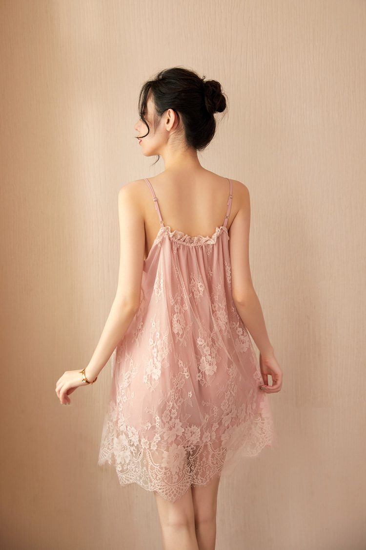 Girly Lace Suspender Nightdress Pink