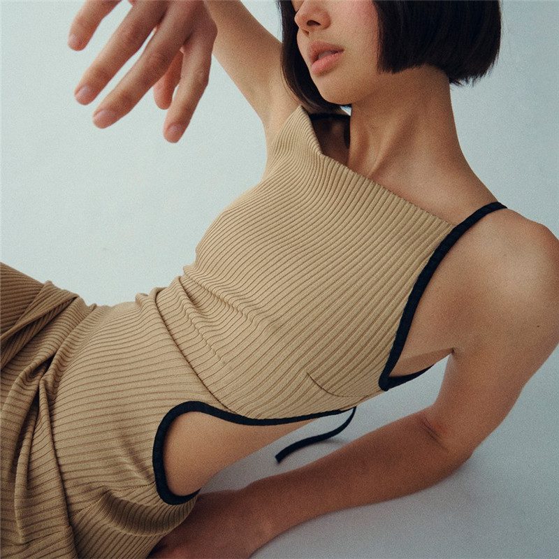 Khaki Backless Cutout Maxi Dress