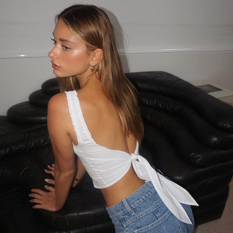 Girly Sweet Strap Backless Crop Top