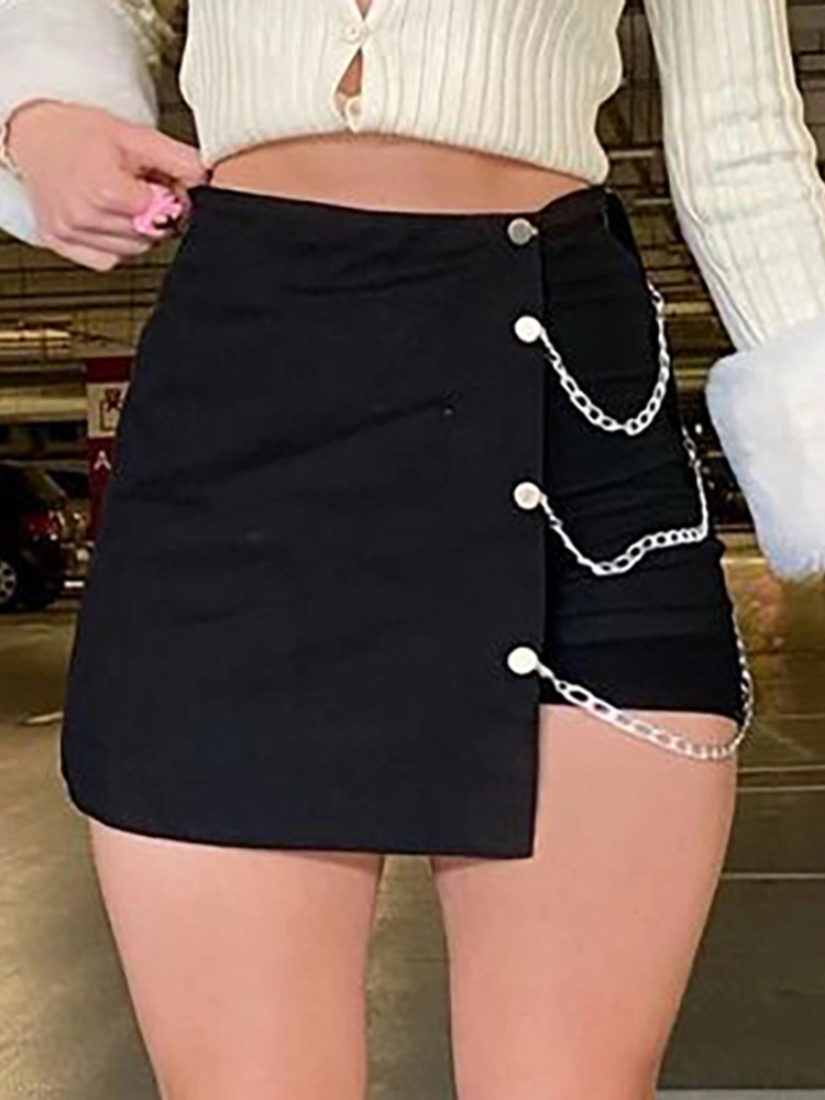Black high-waisted zipper chain skirt