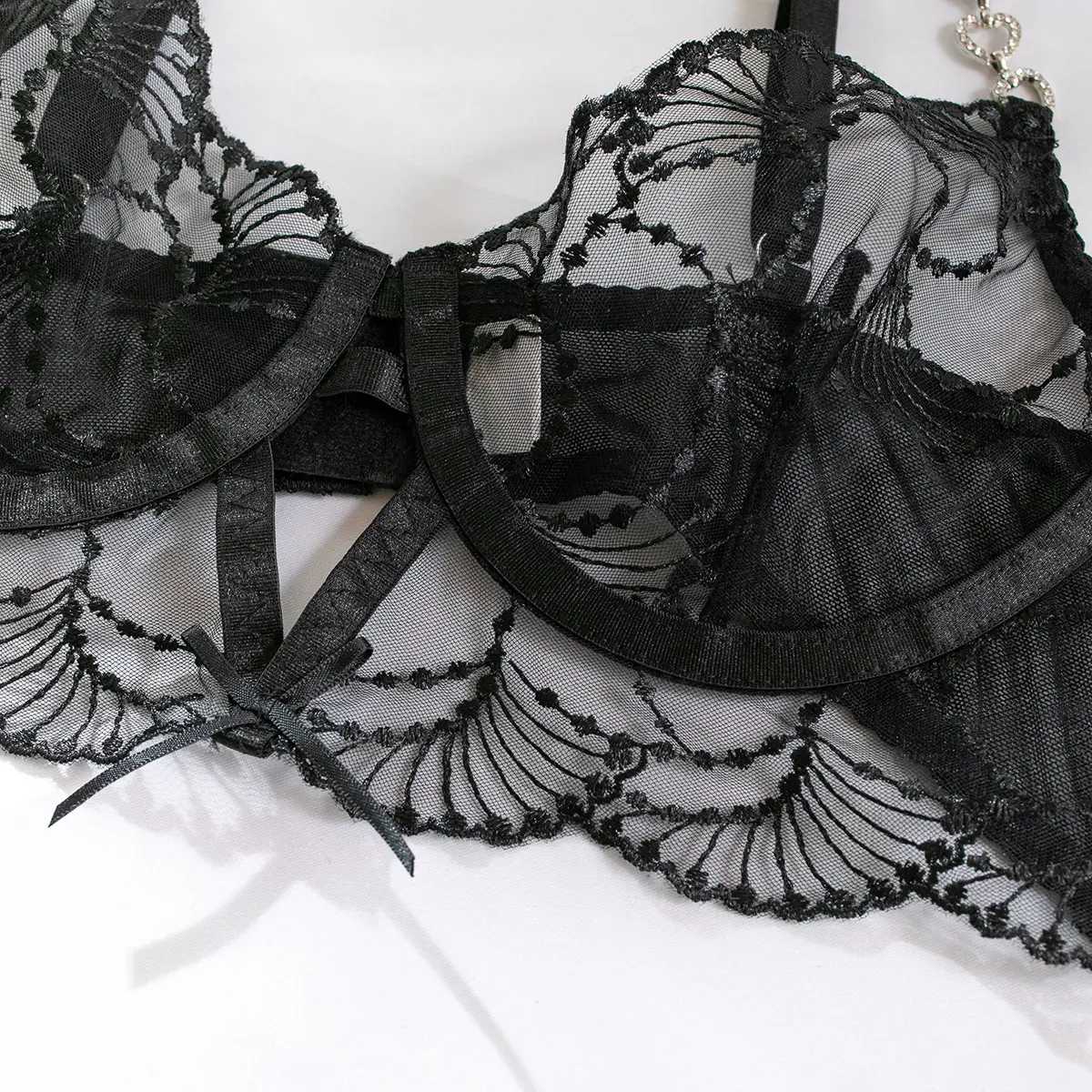 Sexy Lace Embroidered Underwear Set Stylish Diamond Chain Bra New Fashion Lingerie  Ensemble - LEISURE LIFE